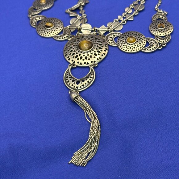 Lucky Brand Long 3-Strand Tiger’s Eye and Brass-Tone Disc Necklace - Picture 7 of 15